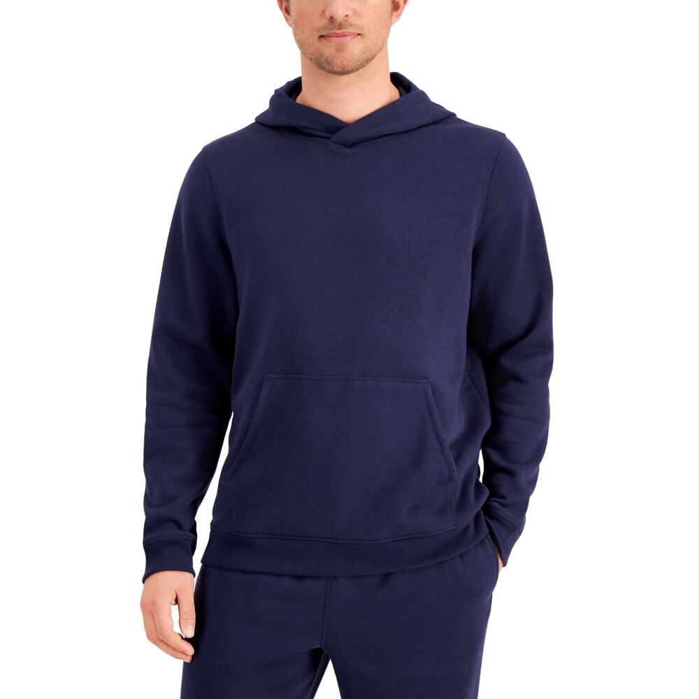 iD Ideology Solid Blue Fleece Hoodie Long Sleeve Sweater Pullover Men Medium New